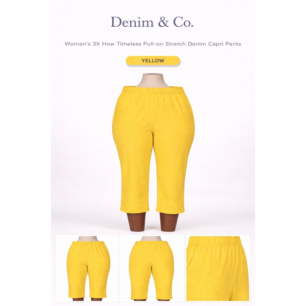 Denim & Co Womens 3X‎ How Timeless Pull-on Stretch Denim Capri Pants Sun Yellow